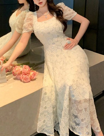 Rochie lunga Dazy, ecru