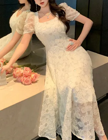 Rochie lunga Dazy, ecru