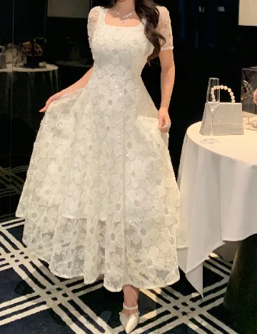 Rochie lunga Dazy, ecru