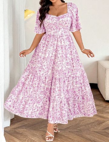 Rochie lunga SHEIN CURVE, alb/roz