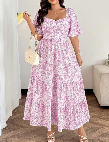 Rochie lunga SHEIN CURVE, alb/roz