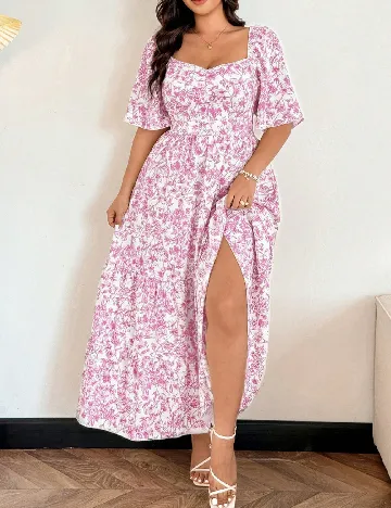 Rochie lunga SHEIN CURVE, alb/roz