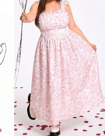 Rochie lunga SHEIN CURVE, alb/roz