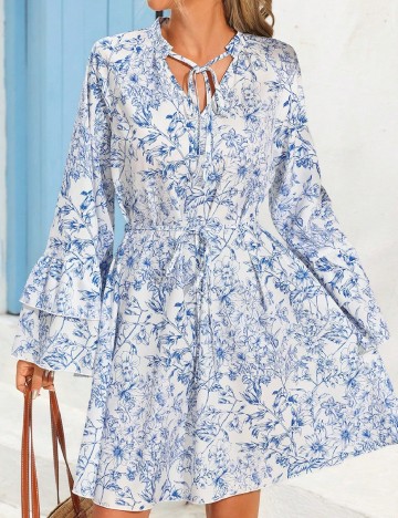 Rochie scurta SHEIN, alb/albastru
