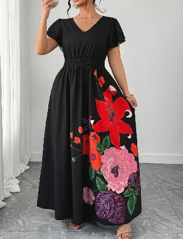 Rochie lunga SHEIN CURVE, negru floral