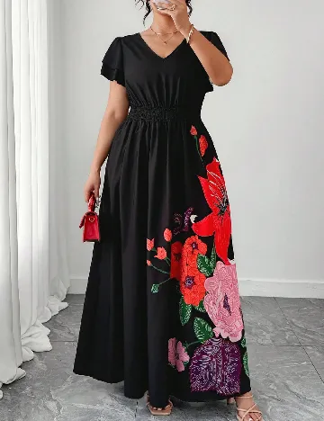 Rochie lunga SHEIN CURVE, negru floral