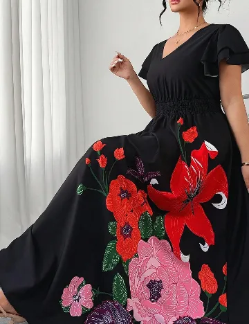 Rochie lunga SHEIN CURVE, negru floral