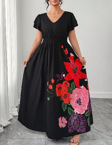 Rochie lunga SHEIN CURVE, negru floral