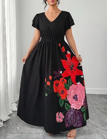 Rochie lunga SHEIN CURVE, negru floral