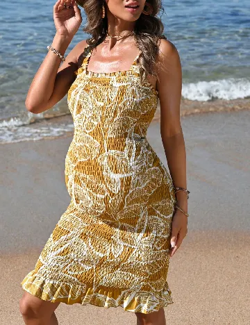 Rochie scurta SHEIN Maternity, mustar/alb
