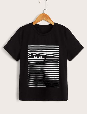 Tricou Shein Kids, negru/alb
