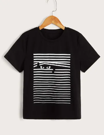 Tricou Shein Kids, negru/alb