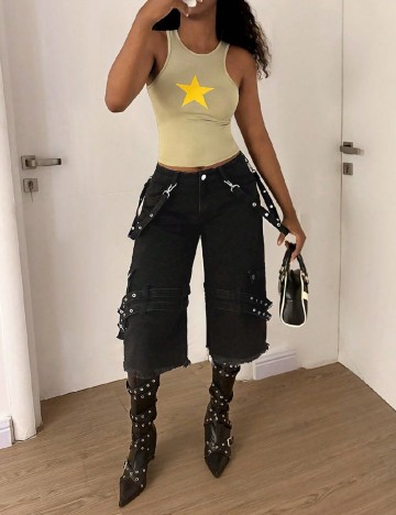 Pantaloni trei sferturi SHEIN, negru