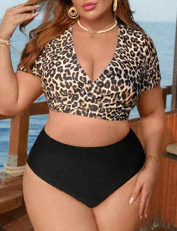 Costum de baie SHEIN, animal print/negru