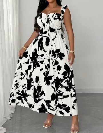Rochie lunga SHEIN CURVE, alb/negru