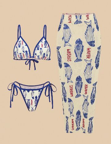 Costum de baie SHEIN, crem/albastru