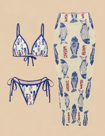 Costum de baie SHEIN, crem/albastru