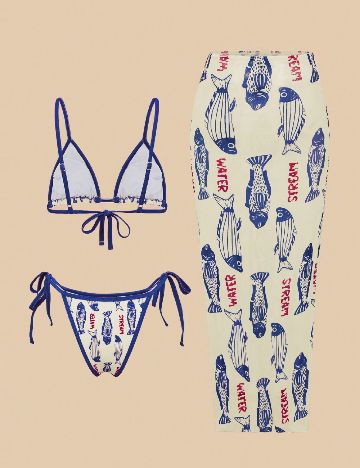 Costum de baie SHEIN, crem/albastru
