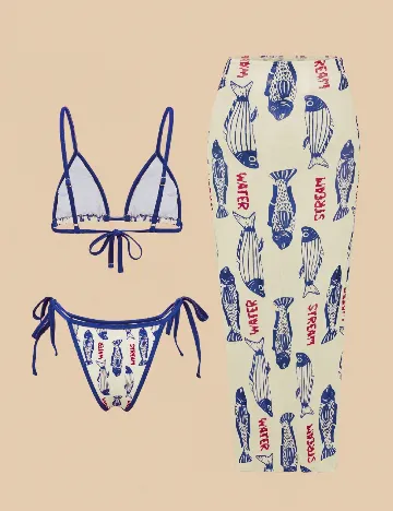 Costum de baie SHEIN, crem/albastru