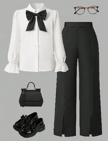 Compleu Shein Kids, alb/negru