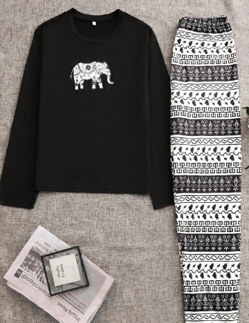 Pijama SHEIN, negru/alb