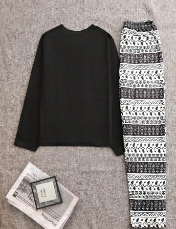Pijama SHEIN, negru/alb