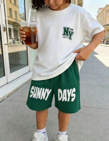 Compleu Shein Kids, verde/alb