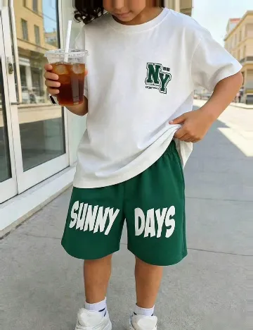 Compleu Shein Kids, verde/alb