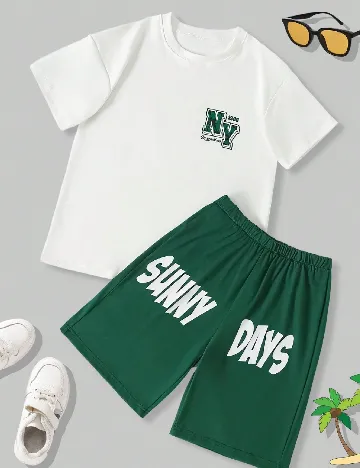 Compleu Shein Kids, verde/alb