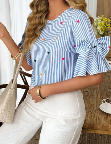 Bluza SHEIN, alb/albastru