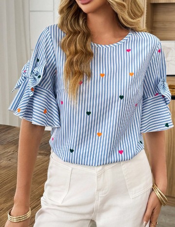 Bluza SHEIN, alb/albastru