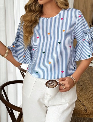 Bluza SHEIN, alb/albastru