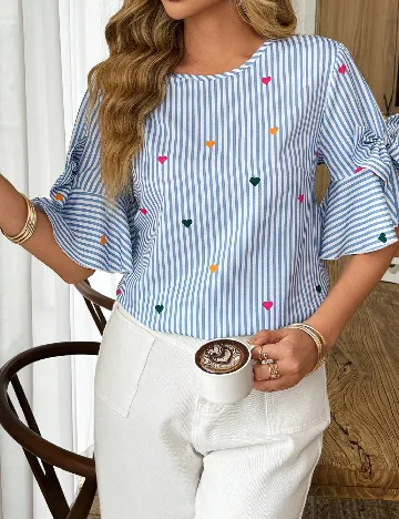 Bluza SHEIN, alb/albastru
