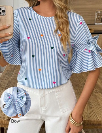 Bluza SHEIN, alb/albastru