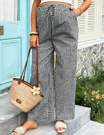 Pantaloni SHEIN Maternity, alb/negru