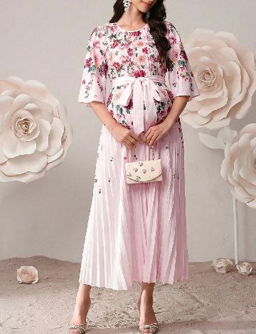 Rochie lunga SHEIN, floral print/roz
