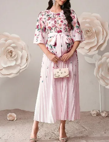 Rochie lunga SHEIN, floral print/roz