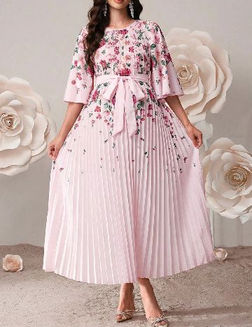 Rochie lunga SHEIN, floral print/roz