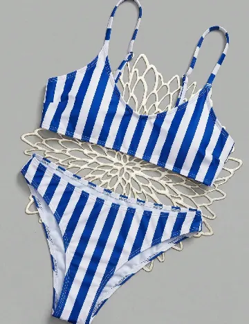Costum de baie SHEIN, alb/albastru