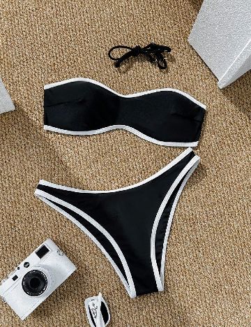 Costum de baie SHEIN, negru/alb