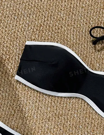 Costum de baie SHEIN, negru/alb