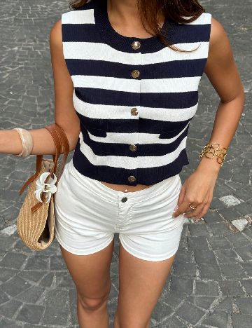 Bluza SHEIN, bleumarin/alb