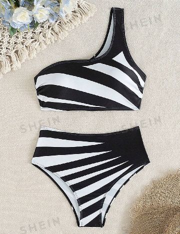 Costum de baie SHEIN, alb/negru