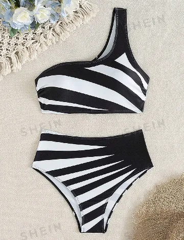 Costum de baie SHEIN, alb/negru
