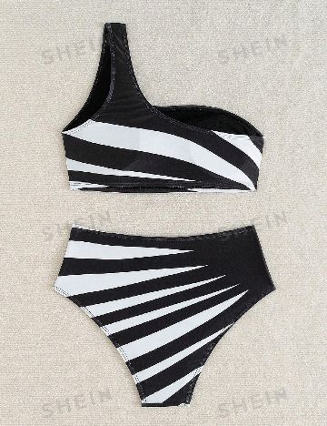 Costum de baie SHEIN, alb/negru