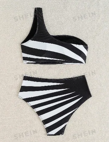 Costum de baie SHEIN, alb/negru