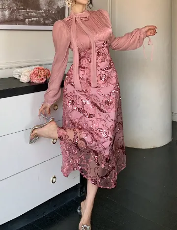 Rochie lunga Dazy, roz