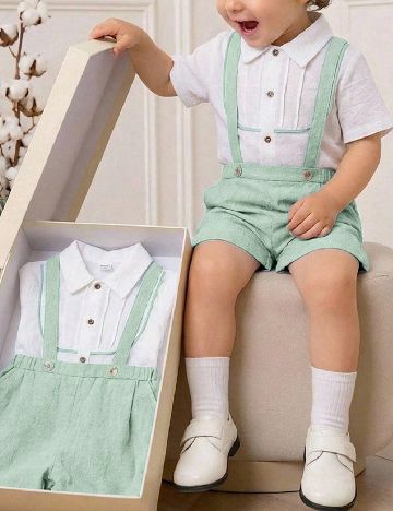 Compleu Shein Kids, alb/verde