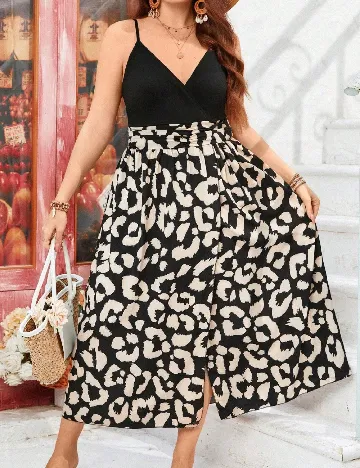 Rochie lunga SHEIN CURVE, negru/crem