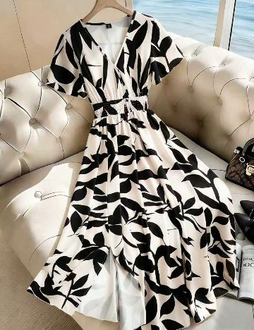 Rochie medie SHEIN, negru/crem